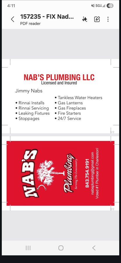Nab's Plumbing Business Card