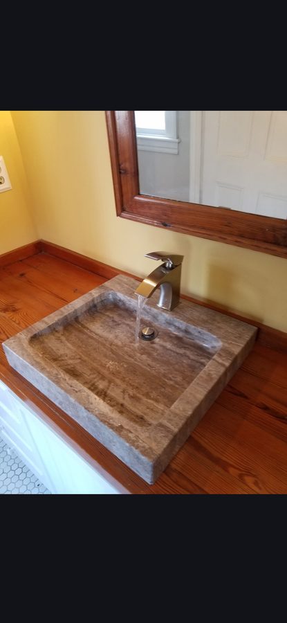 Stone Vessel Sink with Gold Faucet
